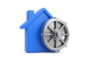 Blue House with Silver Bank Vault Door for Asset Safety