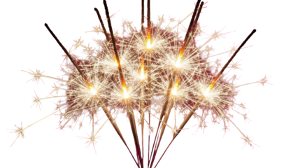 Sparkler fireworks exploding, isolated on transparent background