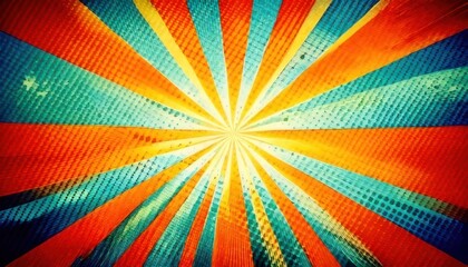 Vibrant Burst of Color - A Retro-Inspired Abstract Design with Radial Lines and Textured Background.