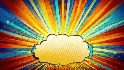Vibrant comic book style explosion with a blank cloud for text, a burst of color.