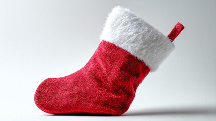 Sparkly Red Holiday Stocking on White Background