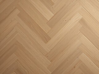 A natural oak wood floor features a classic herringbone pattern. The light brown planks showcase subtle grain variations, providing a timeless, elegant background.