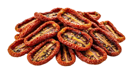 Pile of Sun Dried Tomatoes With Seeds Isolated on White Background Close Up.png