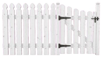 White Picket Fence Gate with Hinges and Latch, Isolated
