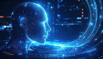 Artificial Intelligence: Conversational AI network illustrated through light trails
