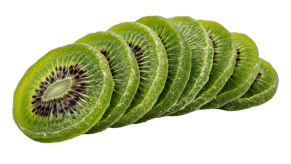 Professional Close up Fresh Kiwi Slices Stacked on White Background Seeds Food Photography Stock Photo.png