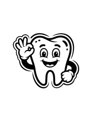 Fototapeta premium Tooth dental mascot line doodle set. Orthodontic kawaii teeth character with toothbrush, toothpaste, dental floss, mouthwash. Mouth cleaning, healthcare oral hygiene concept. Dentistry baby vector 