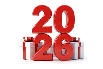 Red 2026 Numbers and Gift Boxes for New Year Celebration