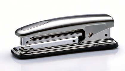 Shiny Silver Stapler on a White Surface - Office Supply Close-up.