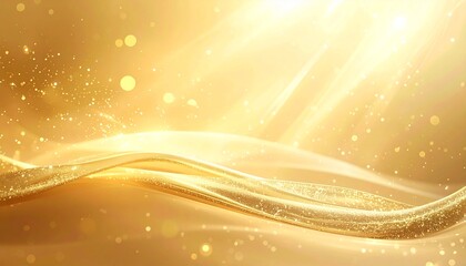 Elegant Golden Wave with Sparkling Glitter and Soft Light Rays - Luxurious Abstract Background