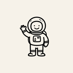 A smiling cartoon astronaut in a spacesuit waving one hand in greeting against a plain background vector illustration