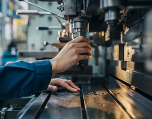 精密機械を操作する作業員の手元のクローズアップ