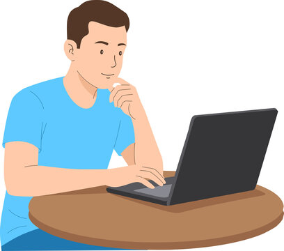 Man Concentrating While Working on Laptop