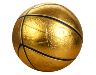 Shiny golden basketball with black seams, textured surface