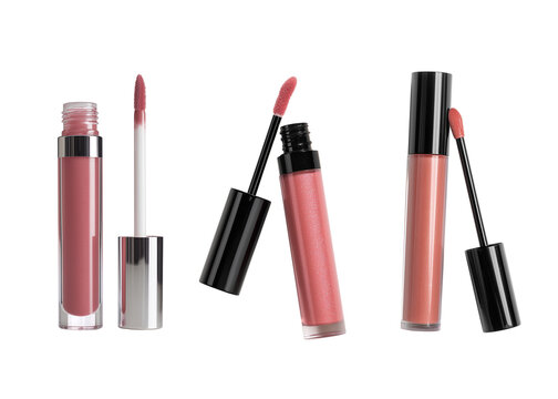 A stylish liquid lipstick tube with its classic doe-foot applicator slightly extended, ready for use. Isolated set on a high-quality PNG with a transparent background, the shot focuses on the modern p