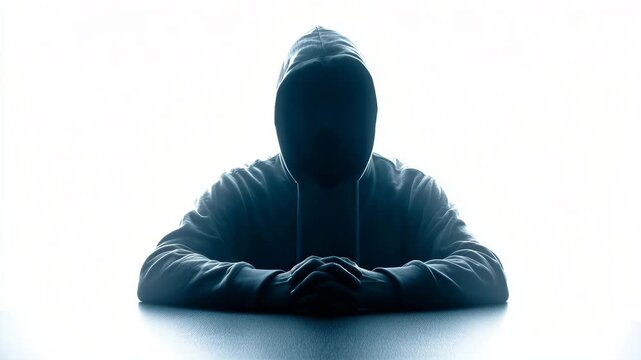 フードをかぶった男性が腰掛けている様子