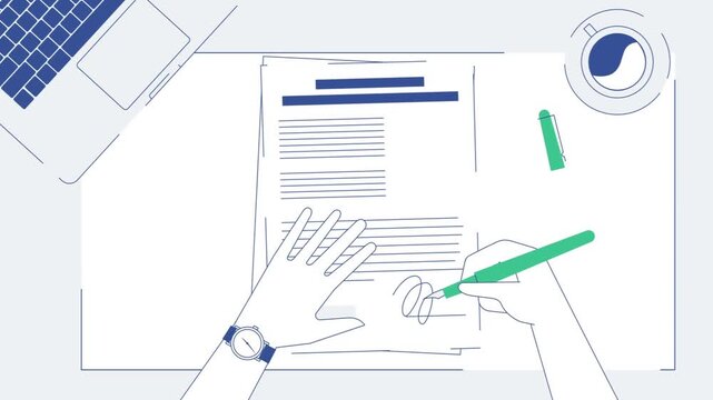Hands Writing on Document at Desk, Paperwork and Business Documentation Concept