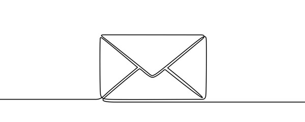 Classic closed rectangular envelope. Symbol of email, message, communication or business correspondence in one line art style with editable black stroke. Vector illustration.
