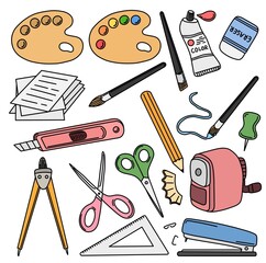 학교 문구 학용품 라인드로잉 세트(school stationery line drawing set)