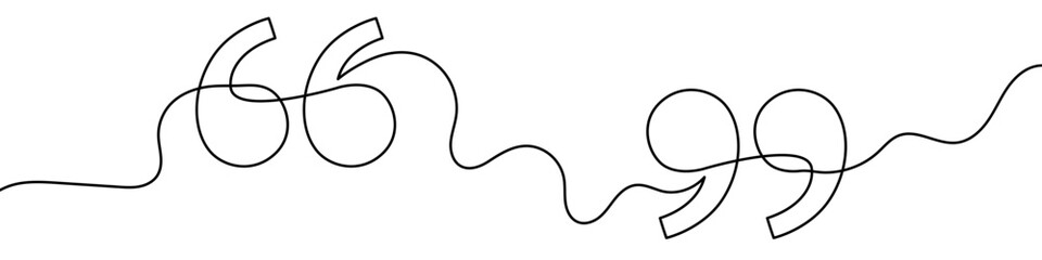 Two large opening and two large closing quotation marks. Symbol of quote, saying, text or dialogue in one line art style with editable black stroke. Vector illustration.