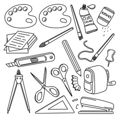 학교 유치원 문구 학용품 라인드로잉 색칠공부(school kindergarten stationery line drawing coloring)