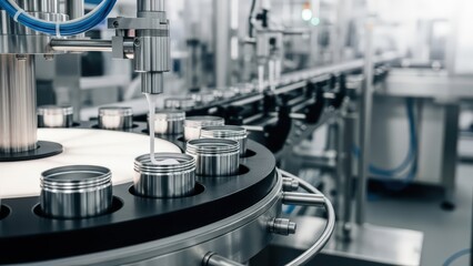 Modern industrial plant features high-speed production line manufacturing and packaging beauty and healthcare products with advanced automation