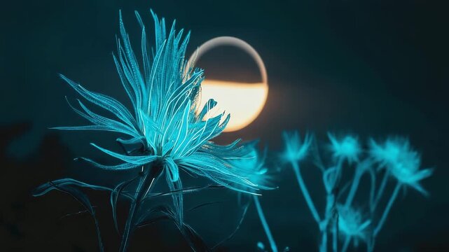 The flower that only opens during a solar eclipseslow zoom out with little shakness in camera the flower swaying and waving due to wind 4K