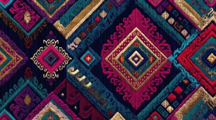 Colorful Patterned Textile Design Fabric Art