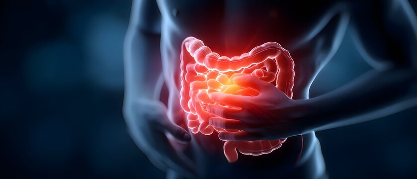 Abdominal pain concept, 3D x-ray illustration of stomach bowel inflammation with ache, stomach, abdominal, inflammation, pain, bowel, pain