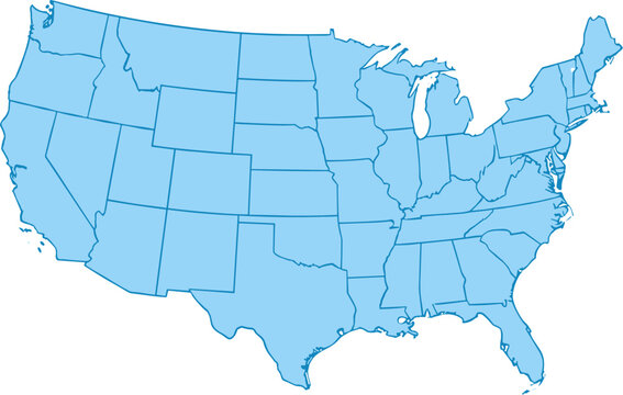 Simple Outline United States of America Map Illustration with State Borders