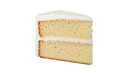 Slice of Vanilla Cake with White Frosting isolated on transparent background