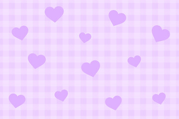 紫のチェック柄と白いハートが散りばめられた可愛い背景素材