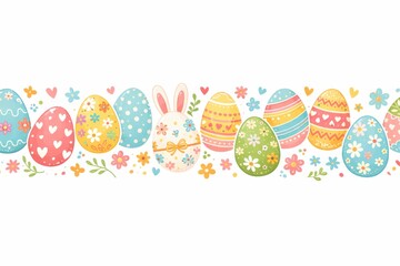 Colorful Easter Eggs and Flowers Decorative Border Design