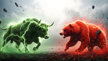 Dynamic bull and bear clash symbolizing stock market volatility