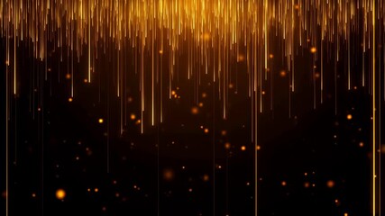 Golden light streaks cascading against a dark background. Ideal for creating a festive or celebratory atmosphere in video projects