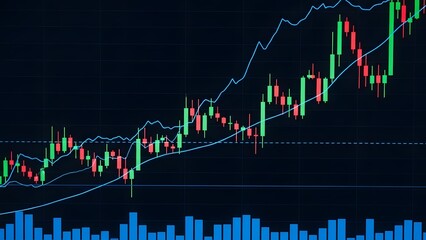 Financial stock market chart with rising trends and data analysis