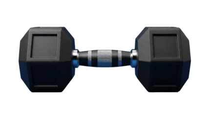Black Hexagonal Dumbbell Isolated on Transparent Background