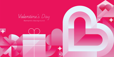 Happy Valentine&rsquo;s Day Banner, Romantic Festive Background with Love Hearts, Modern Holiday Card Design