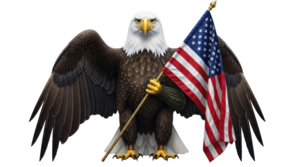 Bald Eagle with American Flag isolated on transparent background