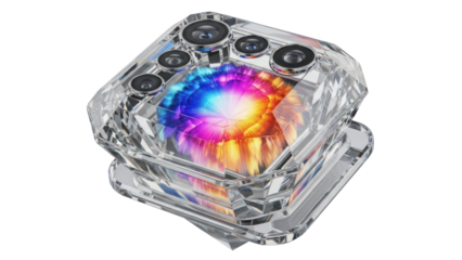 Crystal Multifocal Camera Lens Isolated on Transparent Background