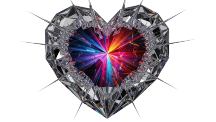 Crystal Heart with Colorful Energy Burst Isolated