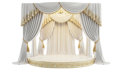 Elegant stage with curtains and podium, isolated on transparent background