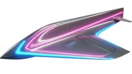 Futuristic Aircraft with Neon Lights, Isolated on Transparent Background