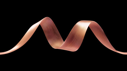 A 3d glossy rose gold sine wave floating on a completely black background. 