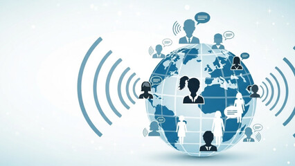 Fototapeta premium Global Communication Network with People Icons on World Map