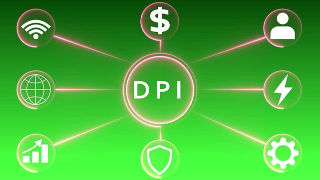 DPI concept diagram with connected icons for finance technology and user interaction dots per inch