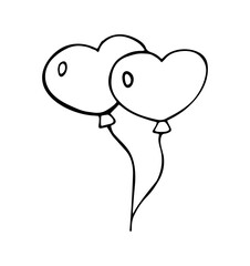 Hand drawn heart balloons romantic doodle line illustration