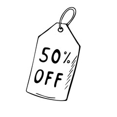 and Drawn 50 Percent Off Sale Tag Line Art Illustration for Shopping and Marketing Design