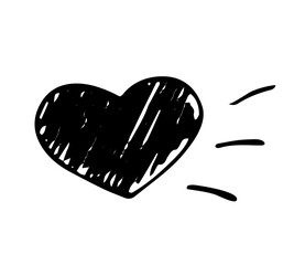 Hand drawn black heart symbol in bold sketch style for love and romantic designs