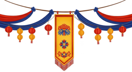 Chinese Lanterns png Asian Decor cutout Lunar New Year png Festival Decorations cutout Oriental Hanging Lights png Celebration Banner cutout Chinese
